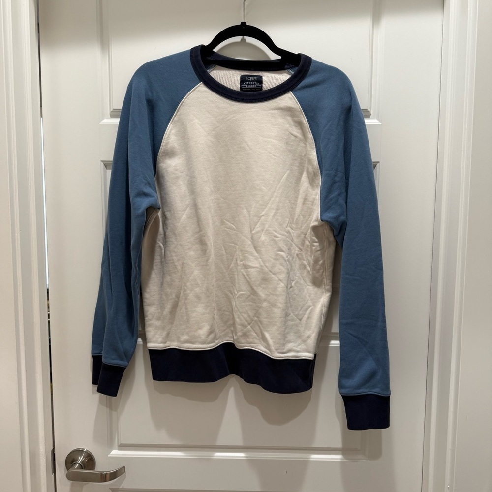 J. Crew Raglan Terry Crewneck Pullover Sweater in Natural Creek Navy Blue Medium